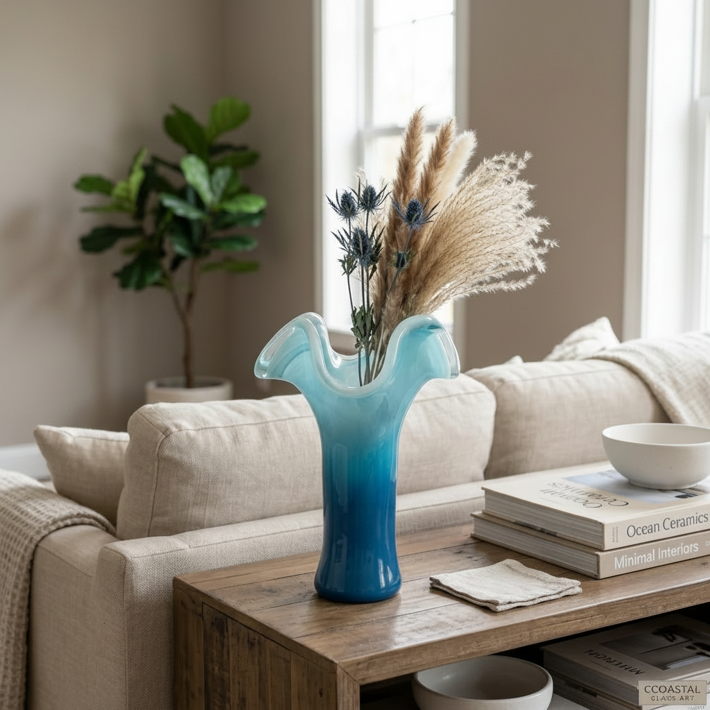 Azure Blue Wave Glass Vase