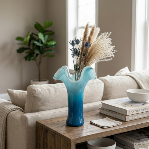 Azure Blue Wave Glass Vase