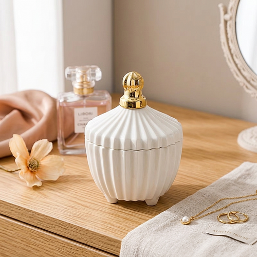 Luxury Ribbed Ceramic Candy Jar