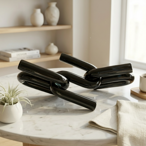 Modern Black Abstract Knot Sculpture