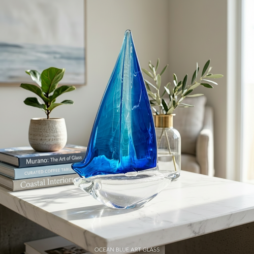 Elegant Style Glass Sailboat Sculpture