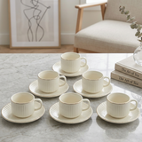 Ivory Tea Cup & Saucer Set with Gold Rim Set of 6