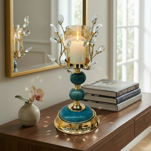 Elegant Emerald Glaze Pillar Candle Holder