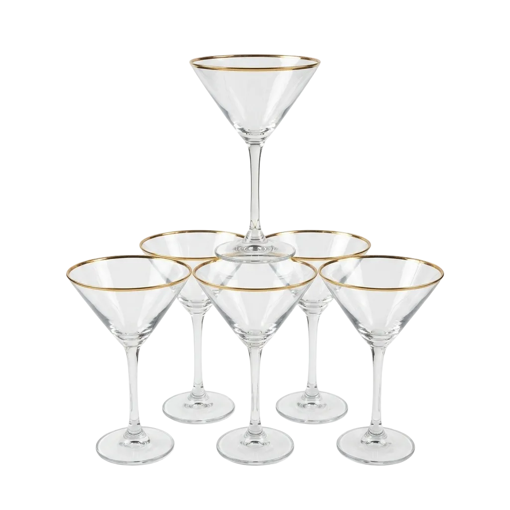 Elegant Gold-Rimmed Martini Glasses Set of 6