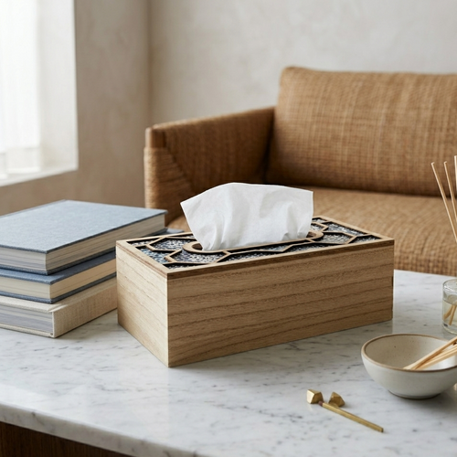 Wooden Tissue Box Cover with Inlay Lid