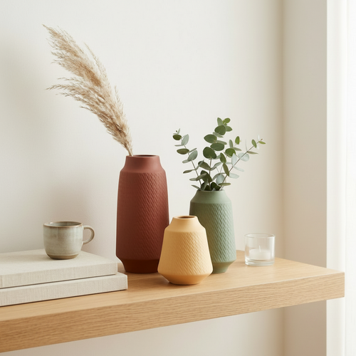 Textured Matte Decorative Vase Set