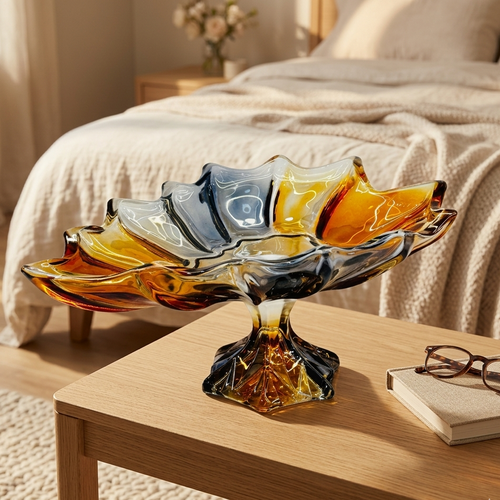 Amber & Teal Swirl Glass Art Rotational Bowl