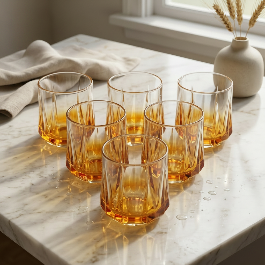 Amber Prism Geometric Glasses Set of 6