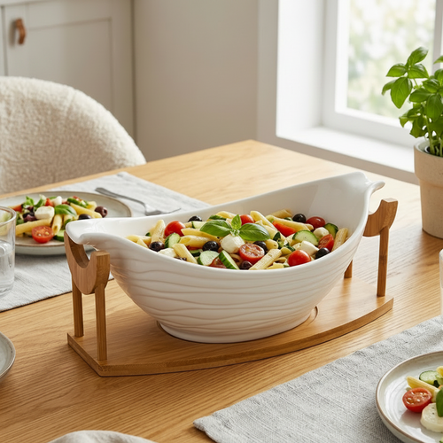 Wave Oval Serving Bowl With Cradle Tray