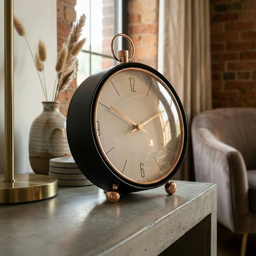 Matte Black & Rose Gold Luxury Desk Clock
