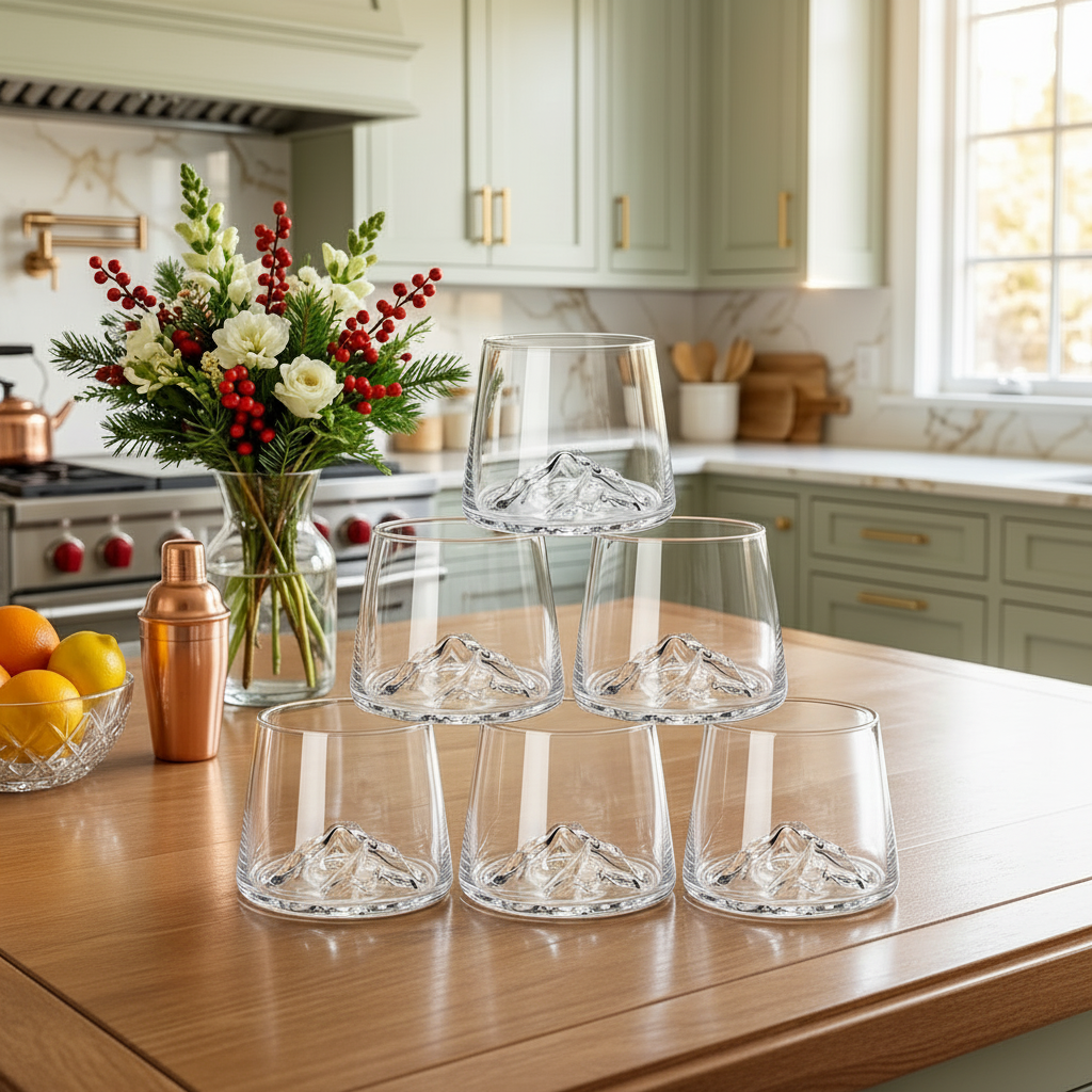 Elegant Mountain Base Whiskey Glasses Set of 6