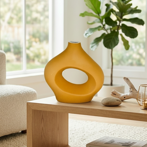 Hollow Oval Textured Ceramic Vase