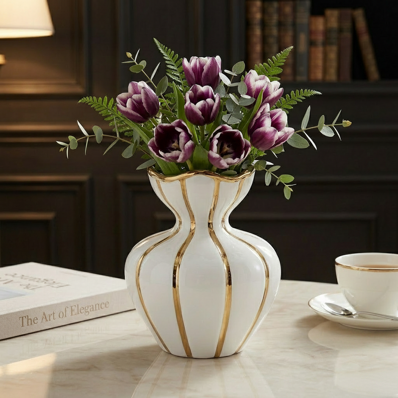 Luxury White & Gold Ceramic Decorative Vase