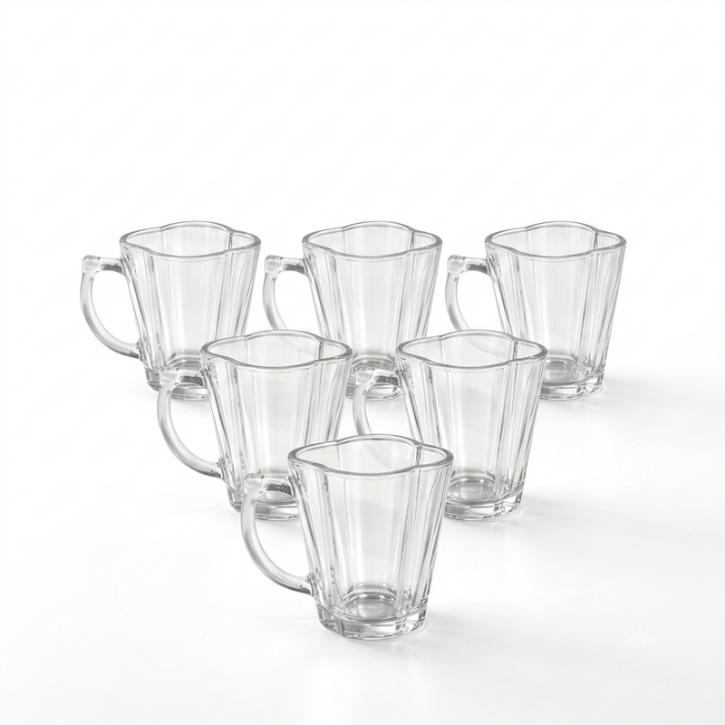 Modern Transparent Ribbed Glasses Set of 6