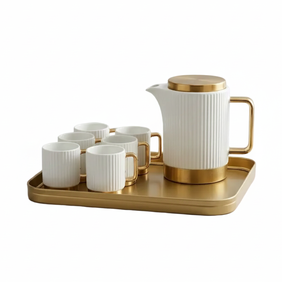 Elegant Gold Textured Ceramic Tea Set 8 piece