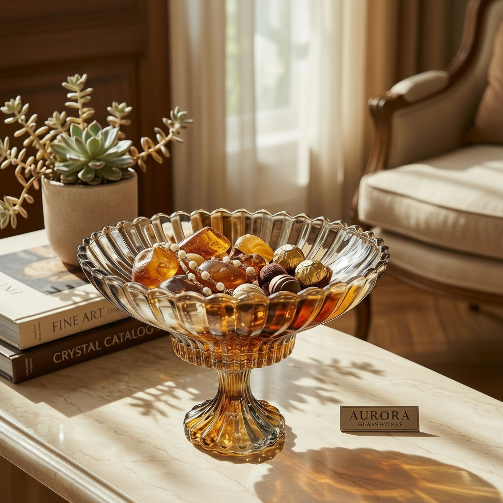Elegant Amber Crystal Glass Rotational Bowl