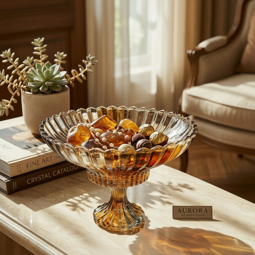 Elegant Amber Crystal Glass Rotational Bowl