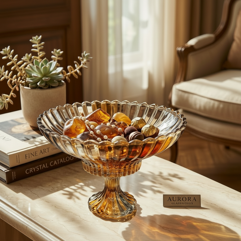 Elegant Amber Crystal Glass Rotational Bowl