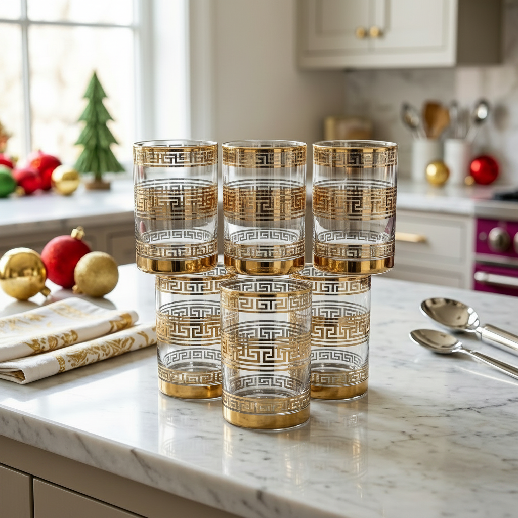 Elegant Greek Pattern Glasses Set of 6