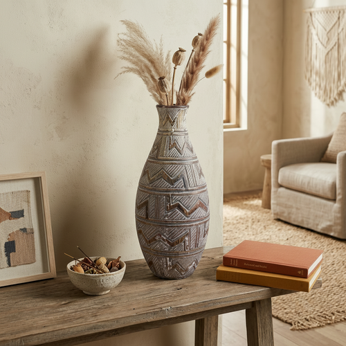 Rustic Geometric Textured Ceramic Vase