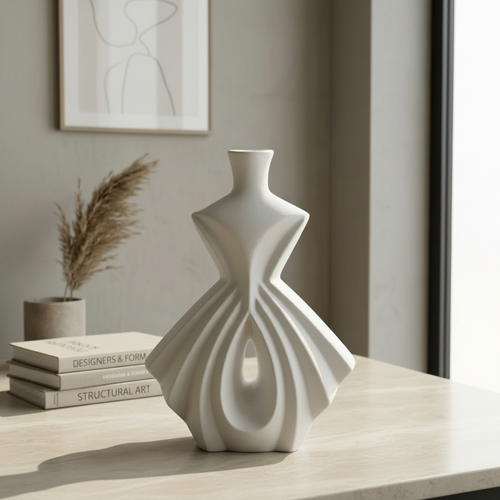 Modern Pleated Ceramic Silhouette Vase