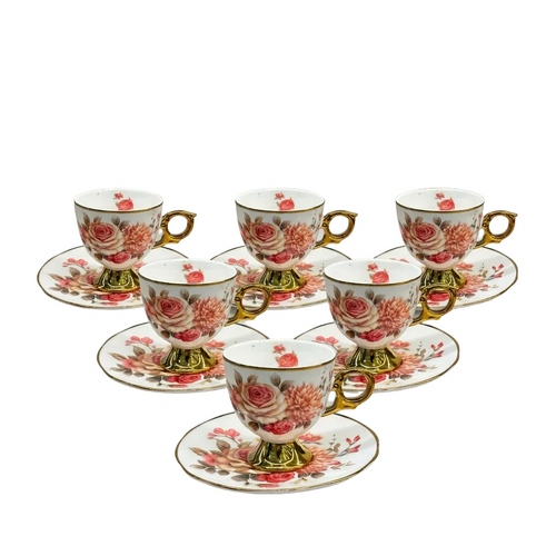 Royal Rose Bouquet Cup & Saucer Set of 6