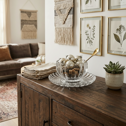 Versatile Textured Glass Bowls with Tray Set