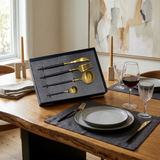 Luxe Matte Black and Gold Cutlery Set 4 Piece