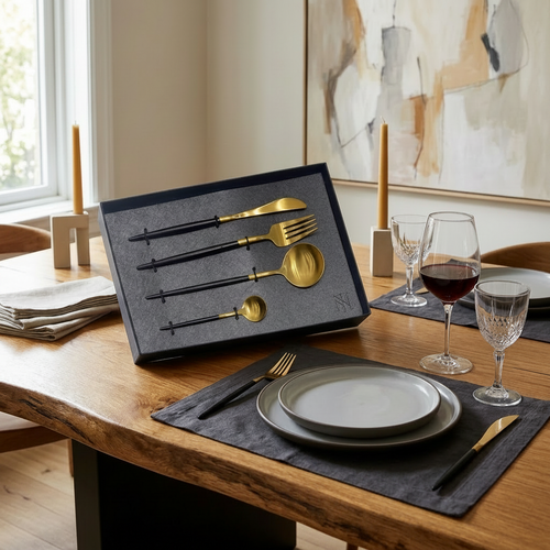 Luxe Matte Black and Gold Cutlery Set 4 Piece