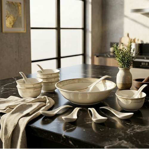 Modern Fine Bone Ceramic Soup Set of 7