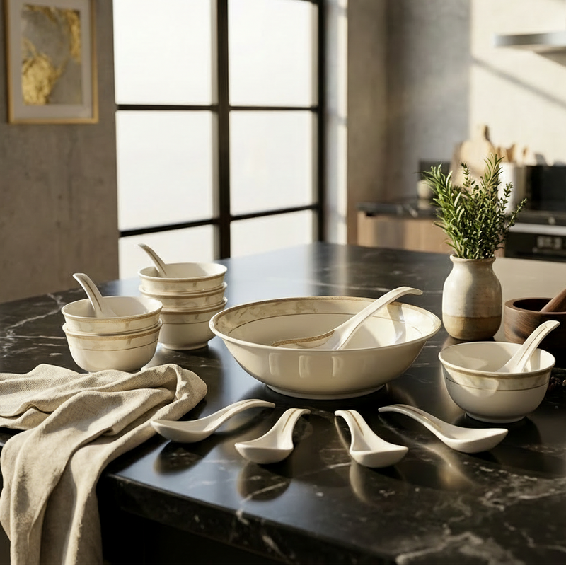 Modern Fine Bone Ceramic Soup Set of 7