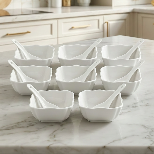 Luxury Ceramic Soup & Dessert Bowl with Spoon Set of 8