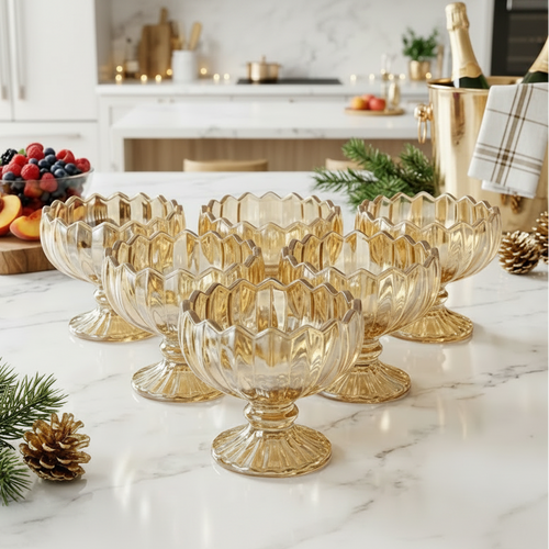 Elegant Amber Glass Dessert Bowls Set of 6