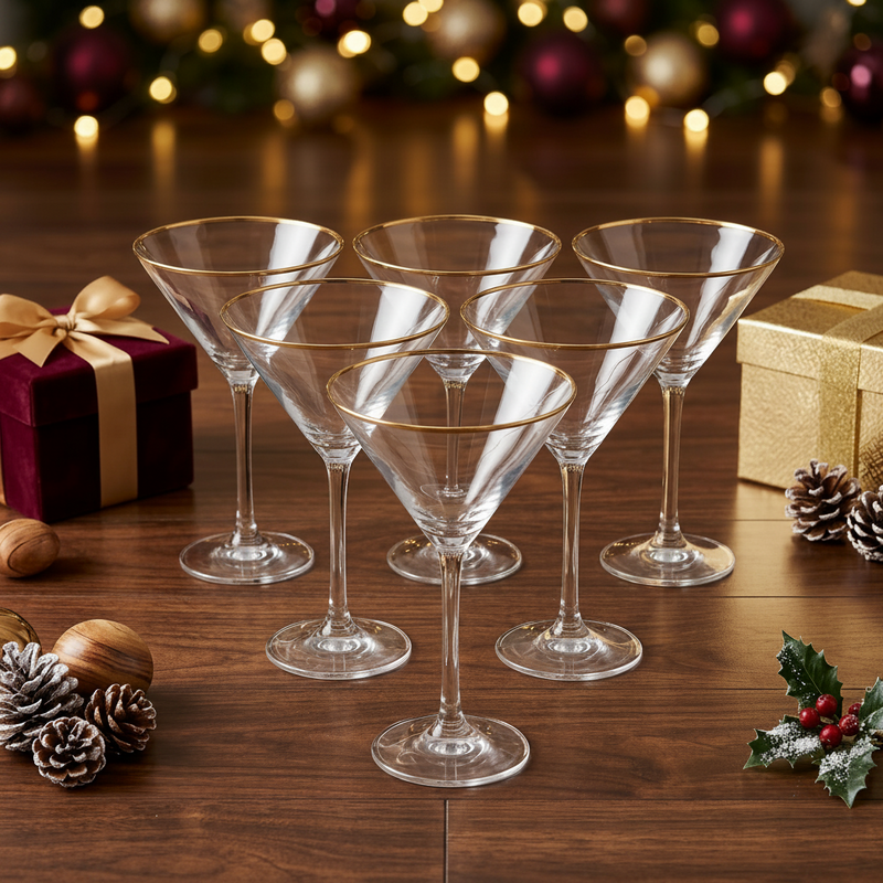 Elegant Gold-Rimmed Martini Glasses Set of 6
