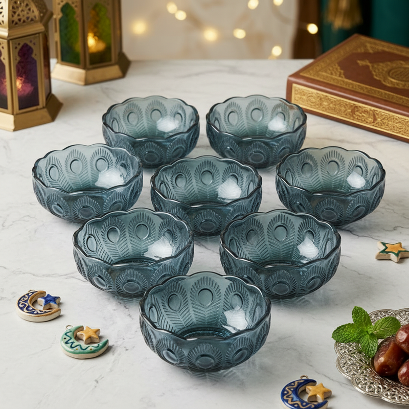 Royal Textured Glass Serving Bowls Set of 6