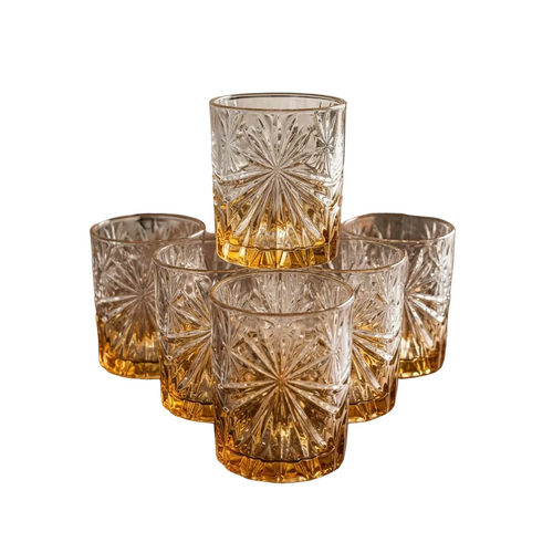Vintage Sunburst Whiskey Glasses Set of 6