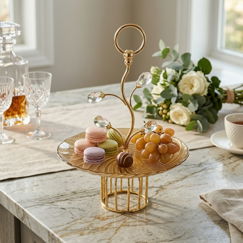 Elegant Amber Glass Platter with Vine Handle