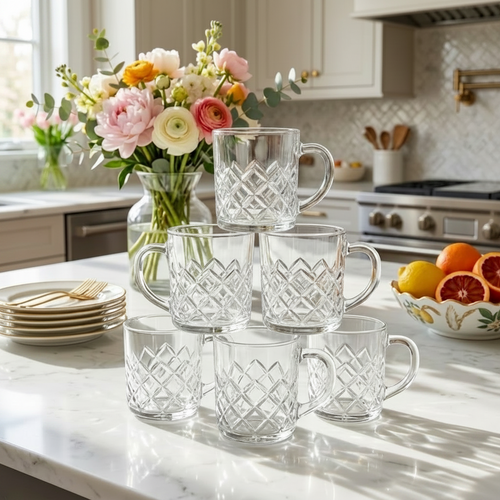 Elegant Diamond Cut Glasses Set of 6