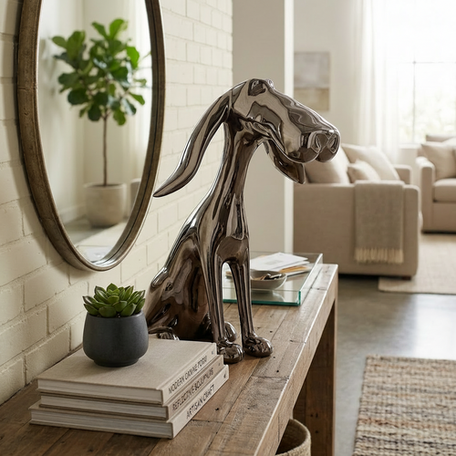 Modern Metallic Grey Dog Statue