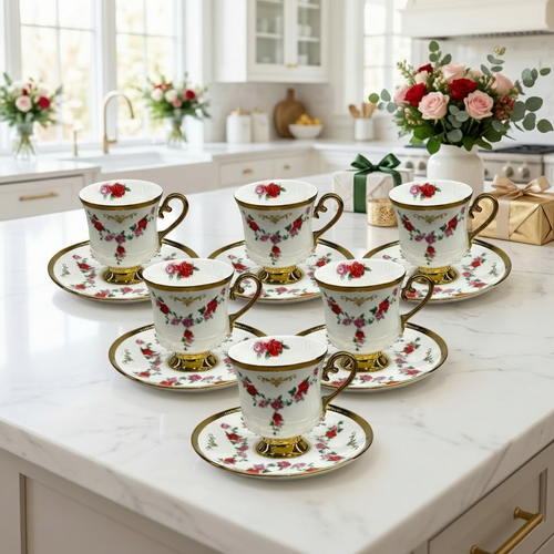 Royal Victorian Rose Tea Cup & Saucer Set of 6