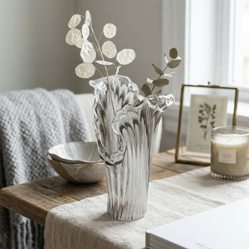 Elegant Charcoal Ribbon Glass Vase