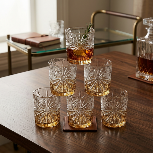 Vintage Sunburst Whiskey Glasses Set of 6