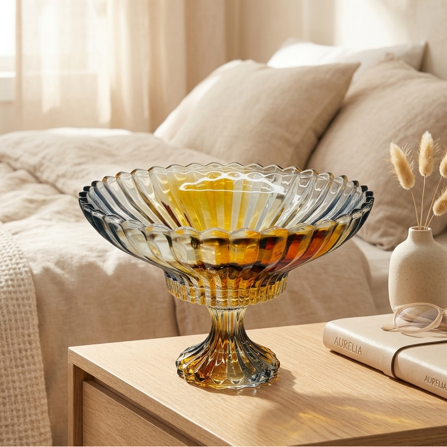 Amber & Smoke Glass Rotational Compote Bowl