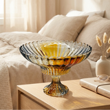 Amber & Smoke Glass Rotational Compote Bowl