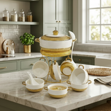 Imperial Soup Tureen & Serving Bowl Set with Gold Stand 13 piece