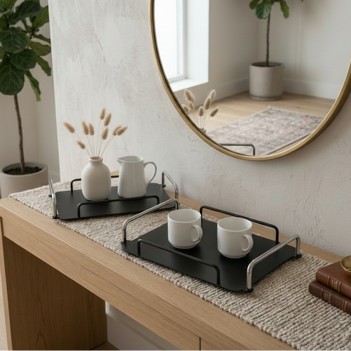 Modern Matte Black Serving Trays Set of 2