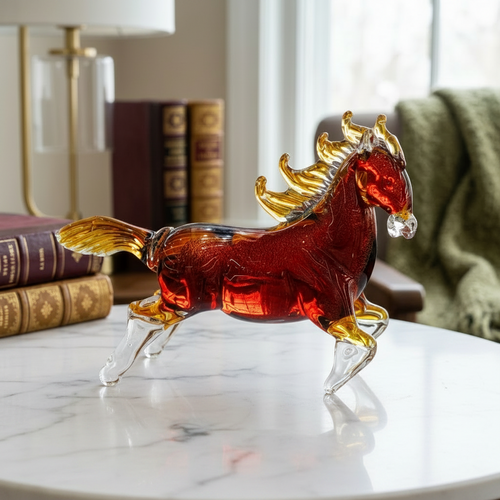 Amber & Crimson Red Art Glass Horse Sculpture