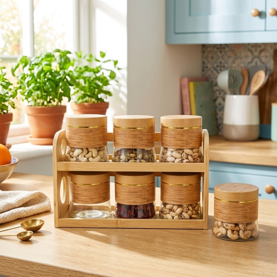 2-Tier Bamboo Storage Jar with Rack