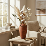 Rustic Textured Vase with Gold Handle Accents