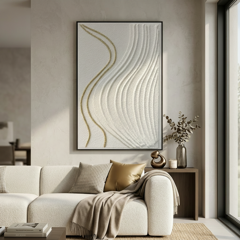 Minimalist White & Gold Textured Canvas Wall Art